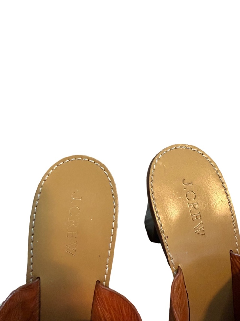 J Crew Leather Mule Heels Cognac Brown Block Heel Size 10 - Picture 8 of 12